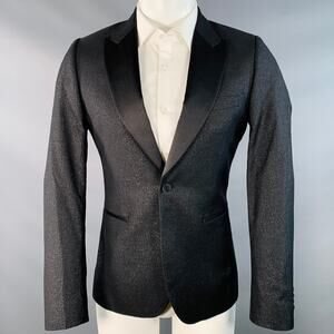 PAUL SMITH Size 38 Black Metallic Wool Blend Peak Lapel Single Button Sport Coat